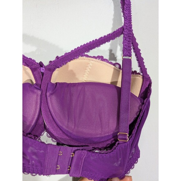 Adore Me Womens Purple Kimmy Pushup Lace Balconette Bra Sz 34DD Sexy Luxe - Picture 7 of 8